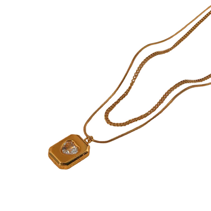 Κολιέ επιχρυσωμένο ατσάλι με καρδιά-NE551