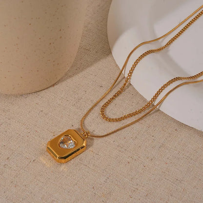 Κολιέ επιχρυσωμένο ατσάλι με καρδιά-NE551