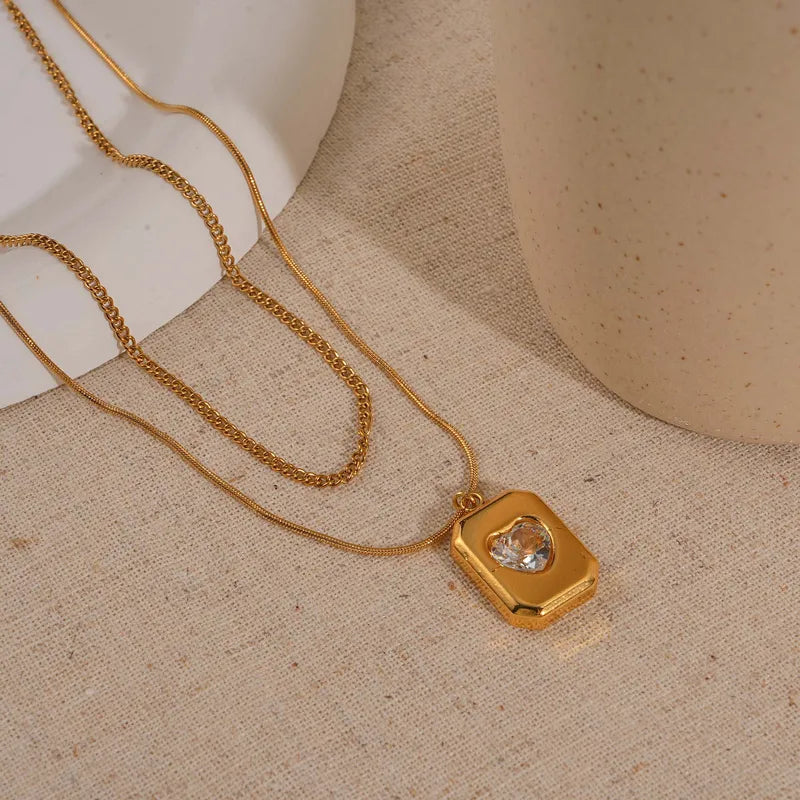 Κολιέ επιχρυσωμένο ατσάλι με καρδιά-NE551