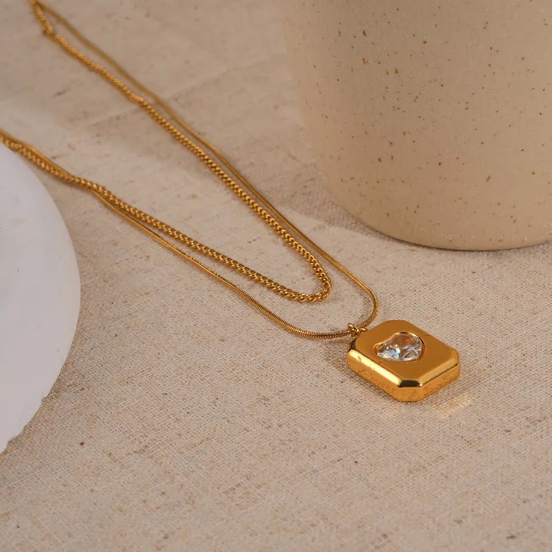 Κολιέ επιχρυσωμένο ατσάλι με καρδιά-NE551