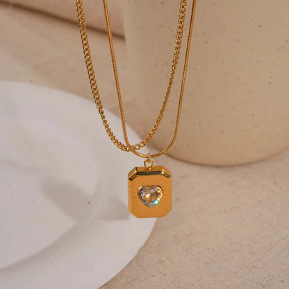 Κολιέ επιχρυσωμένο ατσάλι με καρδιά-NE551