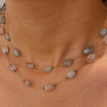 Κολιέ επιχρυσωμένο ατσάλι με γαλάζιες πέτρες - NE650