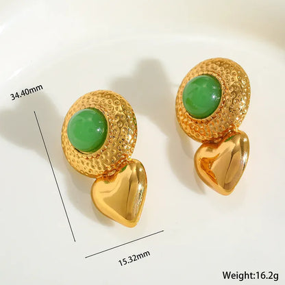 *Σκουλαρίκια επιχρυσωμένο ατσάλι με καρδία και πράσινη πέτρα-EA438