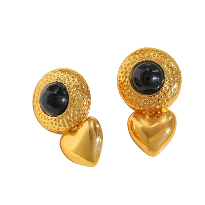 Earrings gilded steel with black stone-ea013