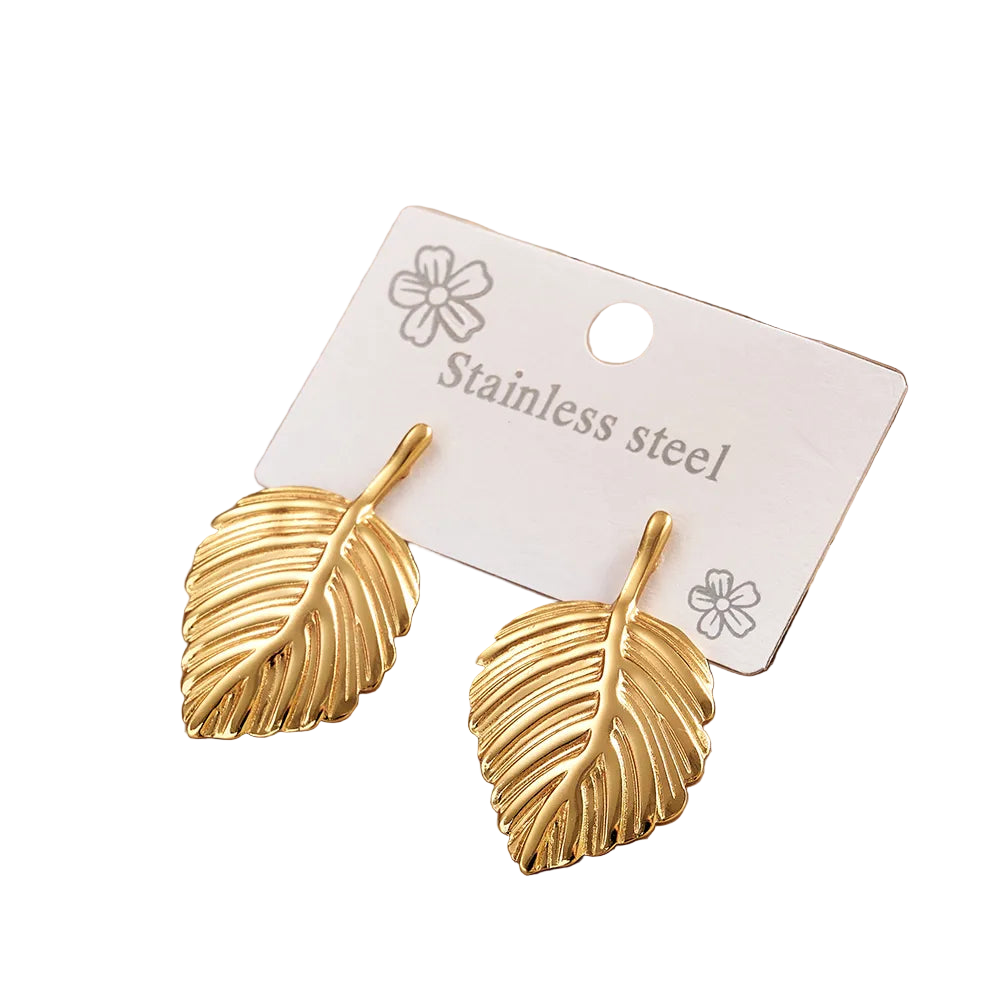 Earrings gold steel leaves-ea431
