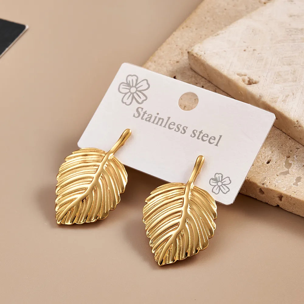 Earrings gold steel leaves-ea431
