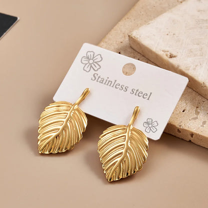 Earrings gold steel leaves-ea431