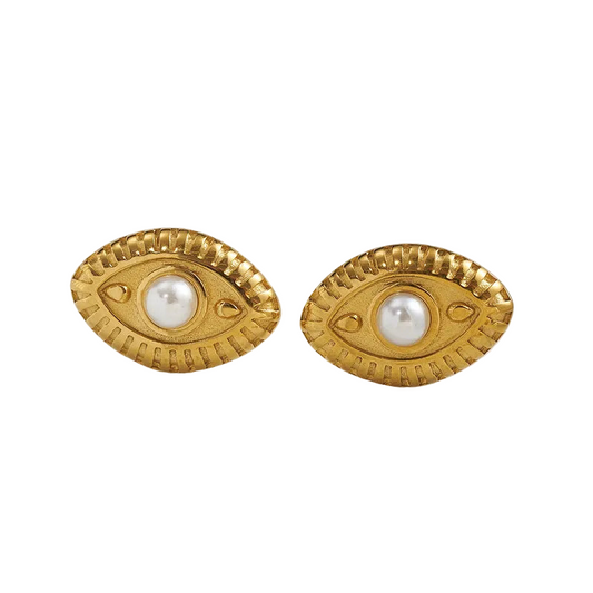 Earrings gold steel eyes with pearl-ea118