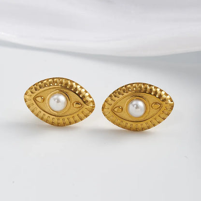 Earrings gold steel eyes with pearl-ea118