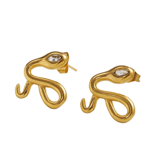 *Σκουλαρίκια χρυσό ατσάλι φίδι με στρας-EA550