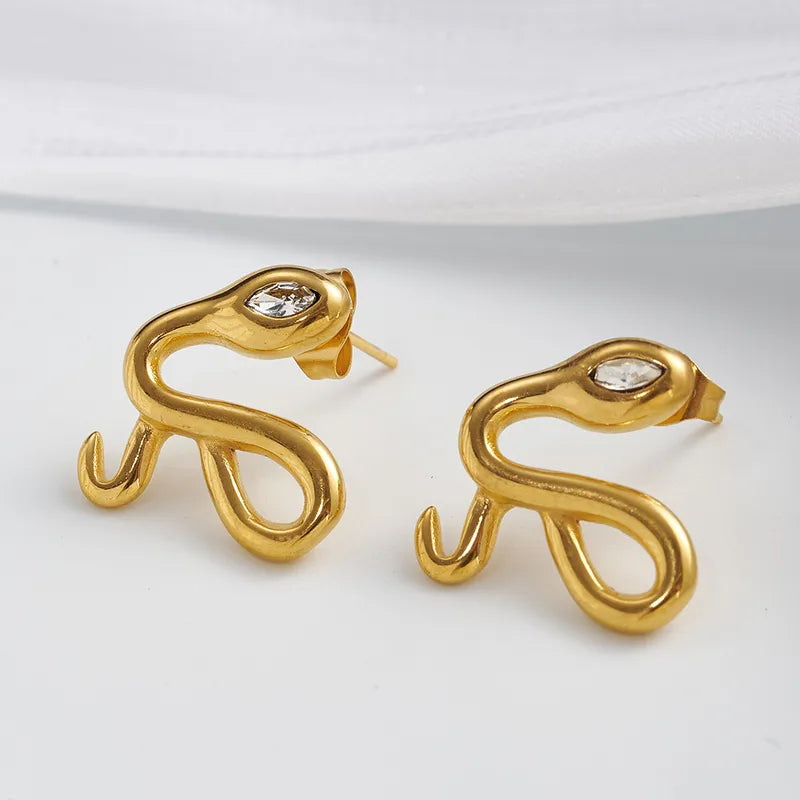 *Σκουλαρίκια χρυσό ατσάλι φίδι με στρας-EA550