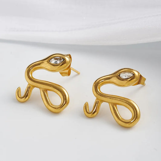 *Σκουλαρίκια χρυσό ατσάλι φίδι με στρας-EA550