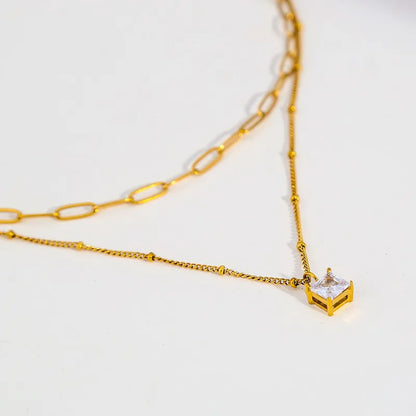 Κολιέ επιχρυσωμένο ατσάλι διπλό με zircon-NE183