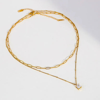 Κολιέ επιχρυσωμένο ατσάλι διπλό με zircon-NE183