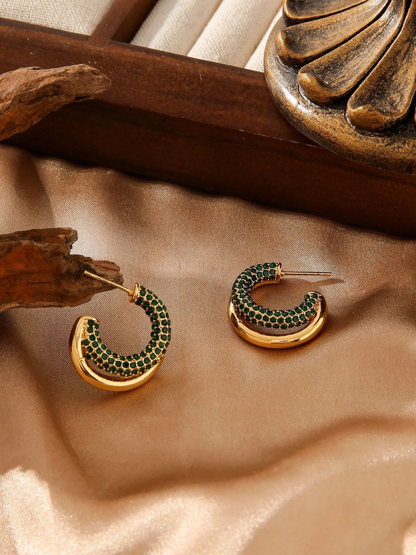 Σκουλαρίκια επιχρυσωμένο ατσάλι με πράσινα zircon-EA055