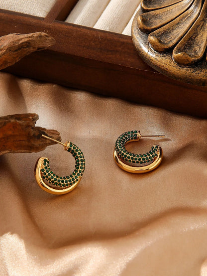 Σκουλαρίκια επιχρυσωμένο ατσάλι με πράσινα zircon-EA055