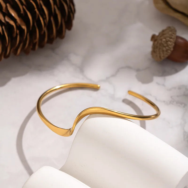 Bratara otel auriu forma ondulata-BR265