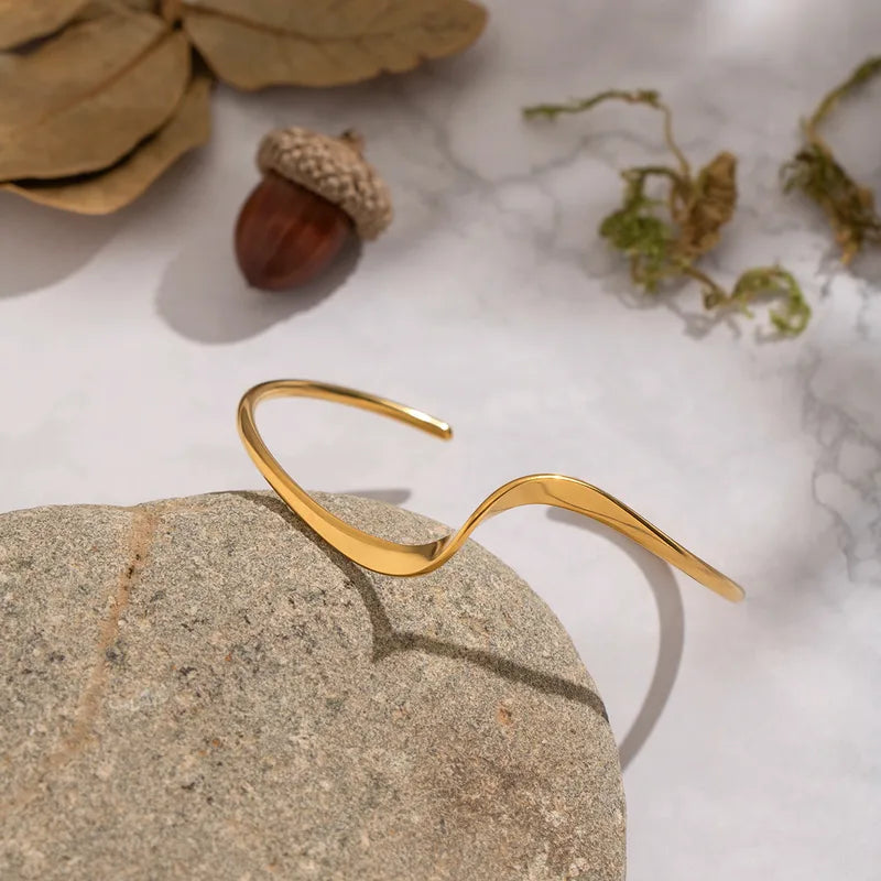 Bratara otel auriu forma ondulata-BR265