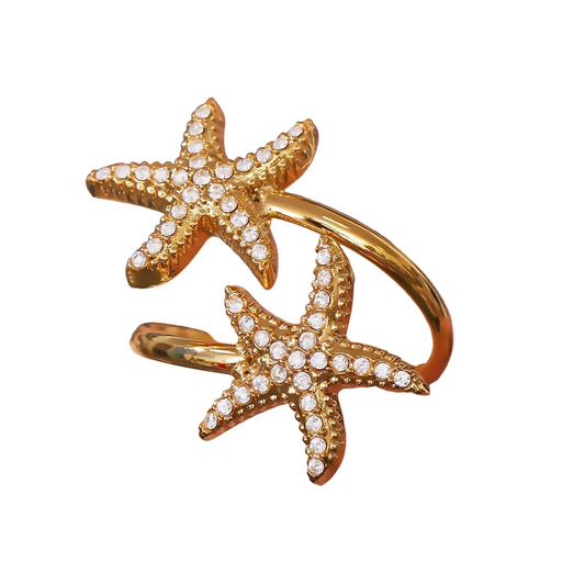 Δαχτυλίδι επιχρυσωμένο ατσάλι με αστερία και zircon - R375