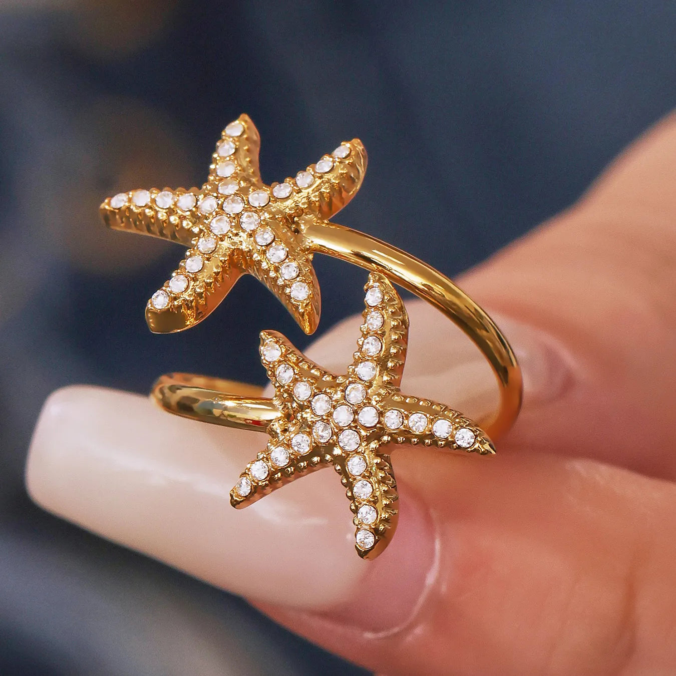 Δαχτυλίδι επιχρυσωμένο ατσάλι με αστερία και zircon - R375