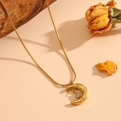 Κολιέ επιχρυσωμένο ατσάλι με φεγγάρι και zircon-NE114