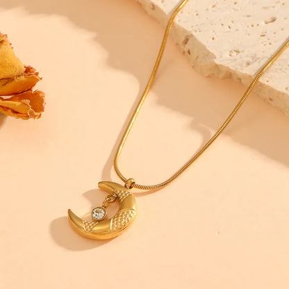 Κολιέ επιχρυσωμένο ατσάλι με φεγγάρι και zircon-NE114