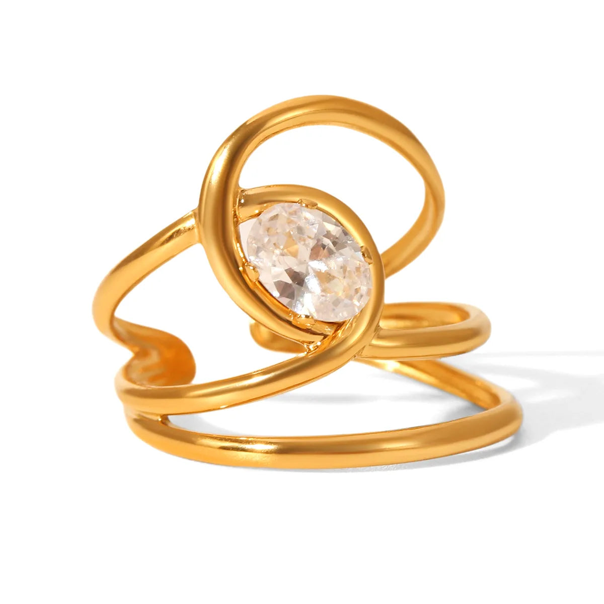 Δαχτυλίδι επιχρυσωμένο ατσάλι με zircon-R268