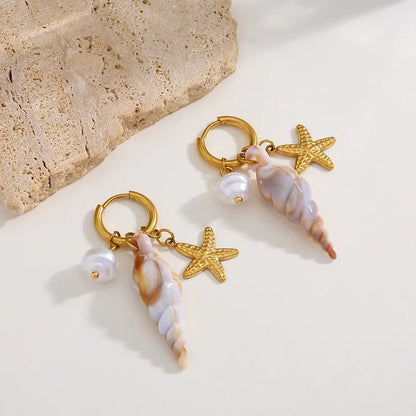 Cercei din oțel cu coajă atârnând -