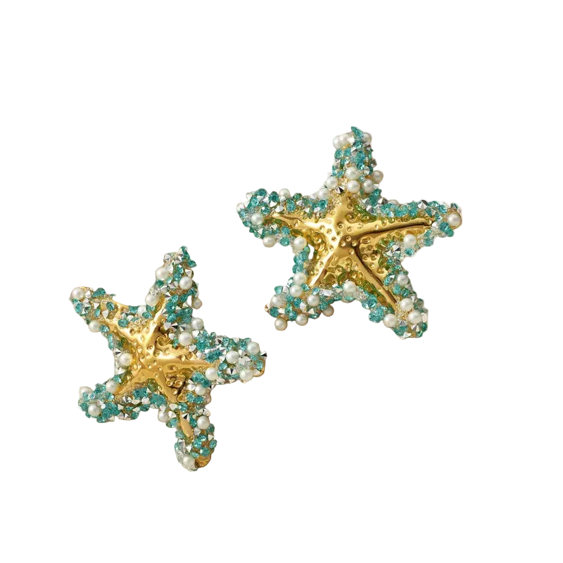 Σκουλαρίκια ατσάλινα αστερίες με rhinestones - EA564