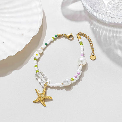 Steel bracelet with white flowers - BR255