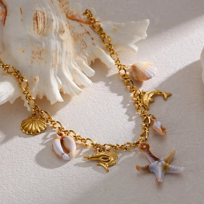 Κολιέ ατσάλινο με αστερία καφέ - NE771