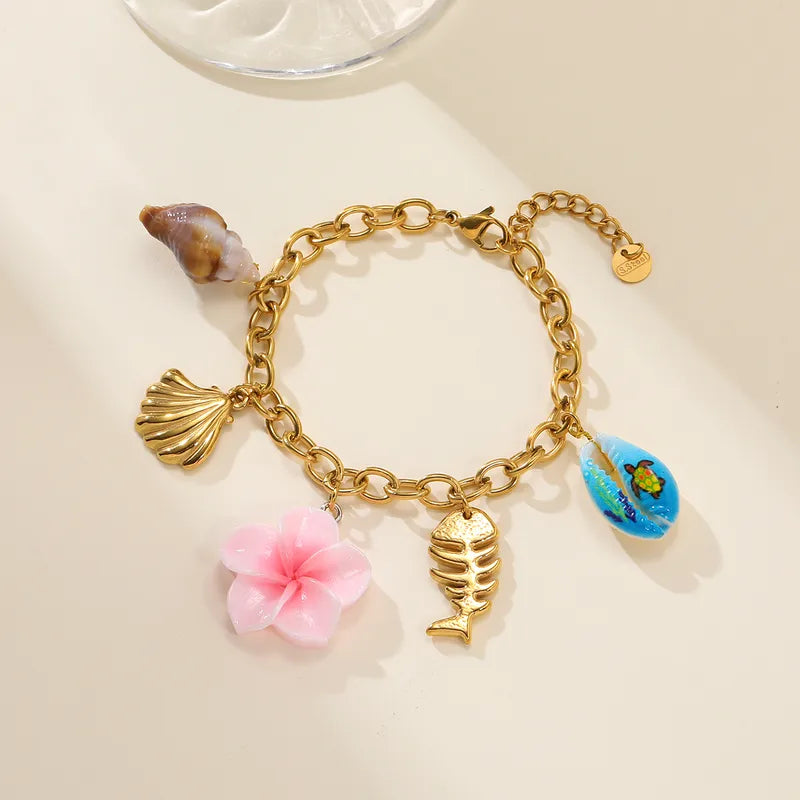 Stahlarmband mit Anhängern und rosa Blume – BR416