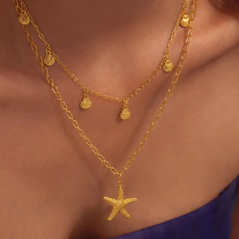 Κολιέ με αστερία και κοχύλια - NE620