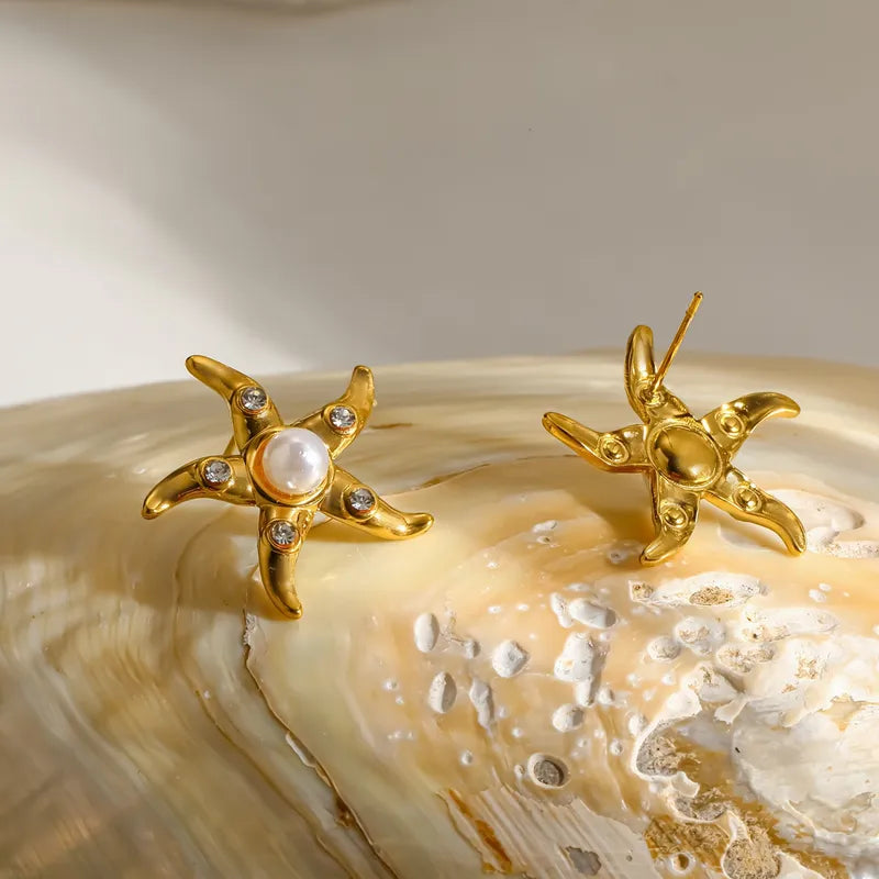 Steel shell earrings white with pearl - EA756