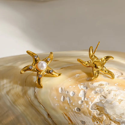 Steel shell earrings white with pearl - EA756