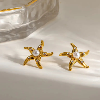 Steel shell earrings white with pearl - EA756