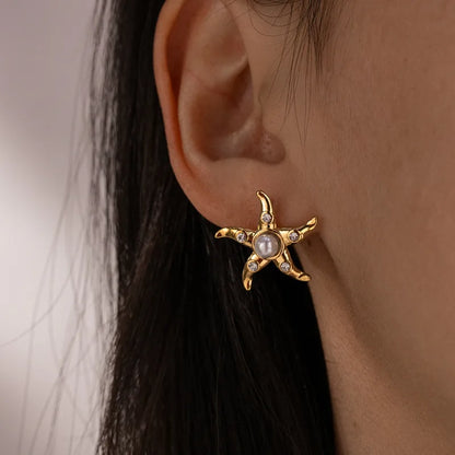 Steel shell earrings white with pearl - EA756