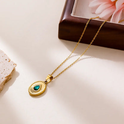 Κολιέ επιχρυσωμένο ατσάλι με τιρκουαζ πέτρα-NE172