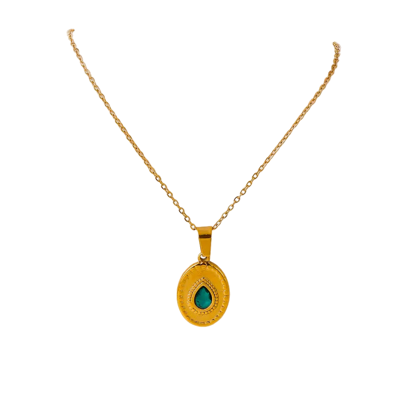 Κολιέ επιχρυσωμένο ατσάλι με τιρκουαζ πέτρα-NE172