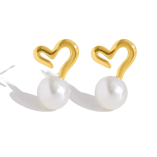 Σκουλαρίκια επιχρυσωμένο ατσάλι καρδιά με πέρλα-EA625