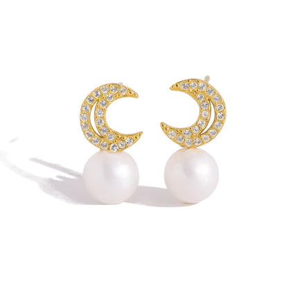 Σκουλαρίκια επιχρυσωμένο ατσάλι φεγγάρι με zircon-EA092