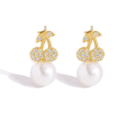 *Σκουλαρίκια επιχρυσωμένο ατσάλι με κεράσια και zircon-EA630