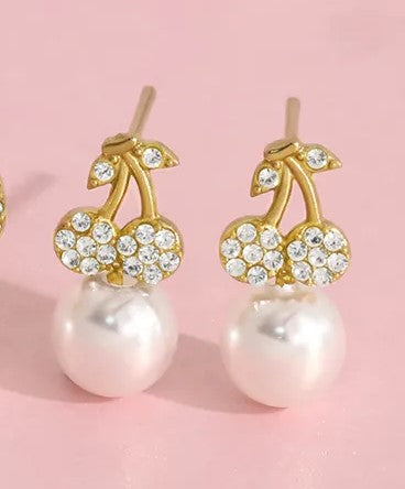 *Σκουλαρίκια επιχρυσωμένο ατσάλι με κεράσια και zircon-EA630