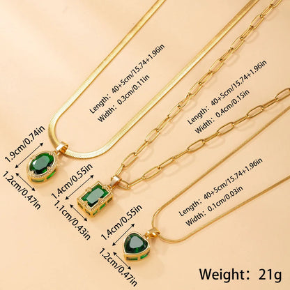 Κολιέ ατσάλι τριπλό με πράσινες πέτρες- NE668