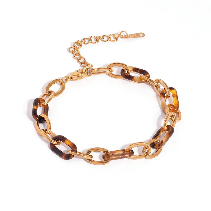 Βραχιόλι επιχρυσωμένο ατσάλι αλυσίδα με λεοπάρ print-BR168