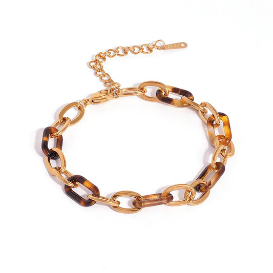 Βραχιόλι επιχρυσωμένο ατσάλι αλυσίδα με λεοπάρ print-BR168