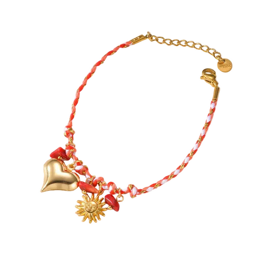 Βραχιόλι με κόκκινο σχοινί και ατσάλινα στοιχεία - BR359