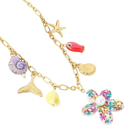 Κολιέ επιχρυσωμένο ατσάλι με καλοκαιρινά charms - NE648