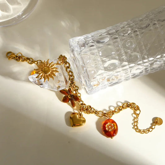 Βραχιόλι ατσάλινο με καφέ λουλούδι - br347