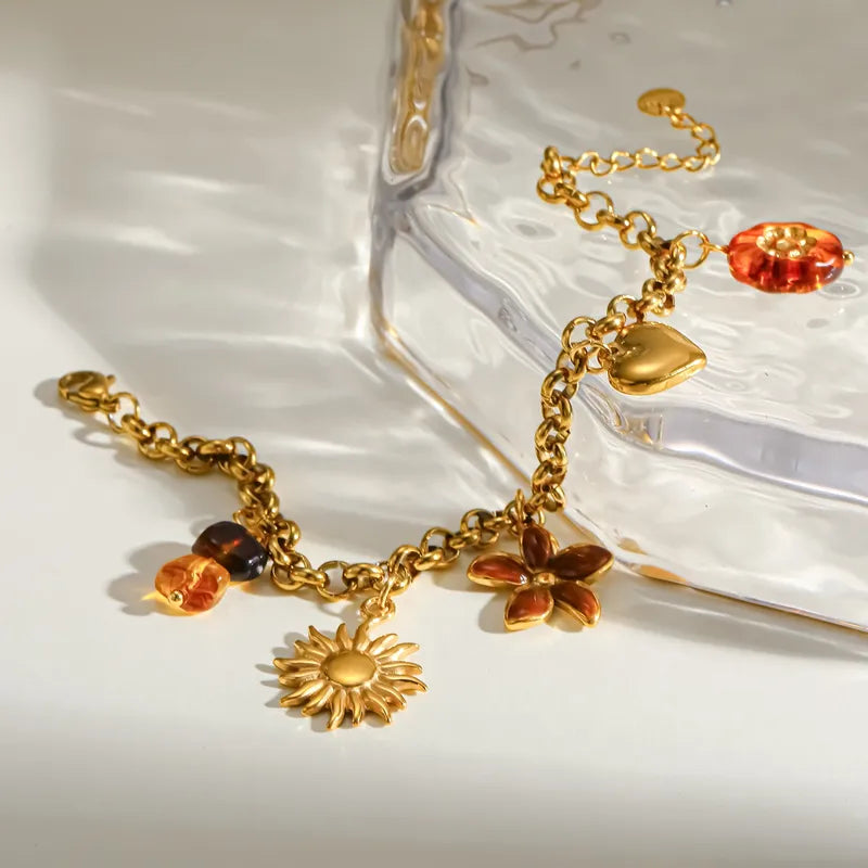 Βραχιόλι ατσάλινο με καφέ λουλούδι - br347